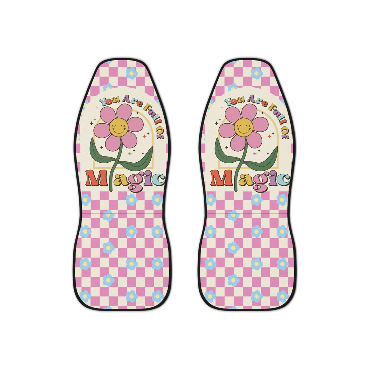 Good Vibes Pink Boho Car Seat Covers Set of 2, Aesthetic Y2K Groovy Floral Car Seat,New Car Gift,Y2K Retro Vintage car accessory for women