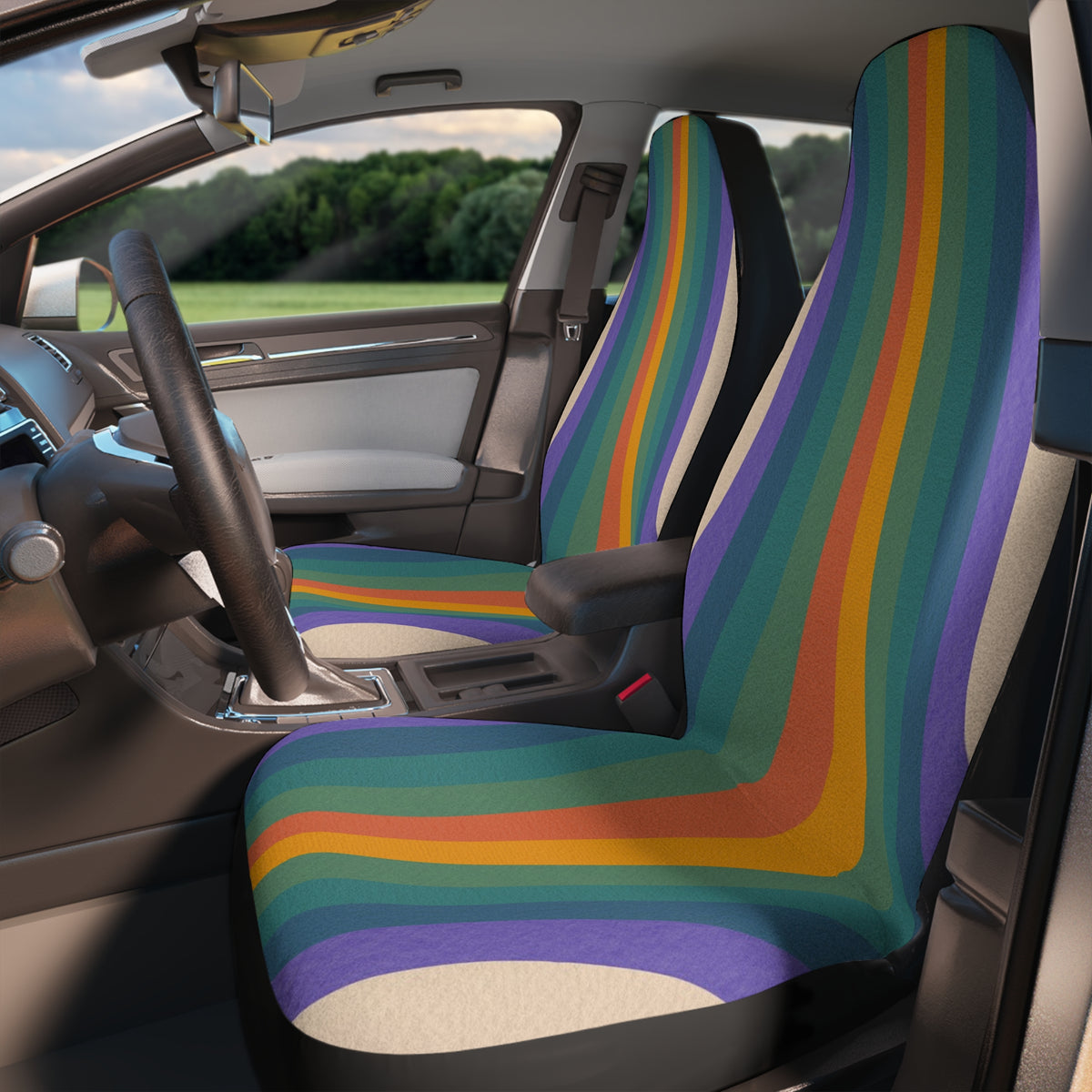 Boho Rainbow Car Seat Covers Set, Aesthetic Retro Car Car Seat Covers,Y2K Retro Car Accessories,Cute Car Decor