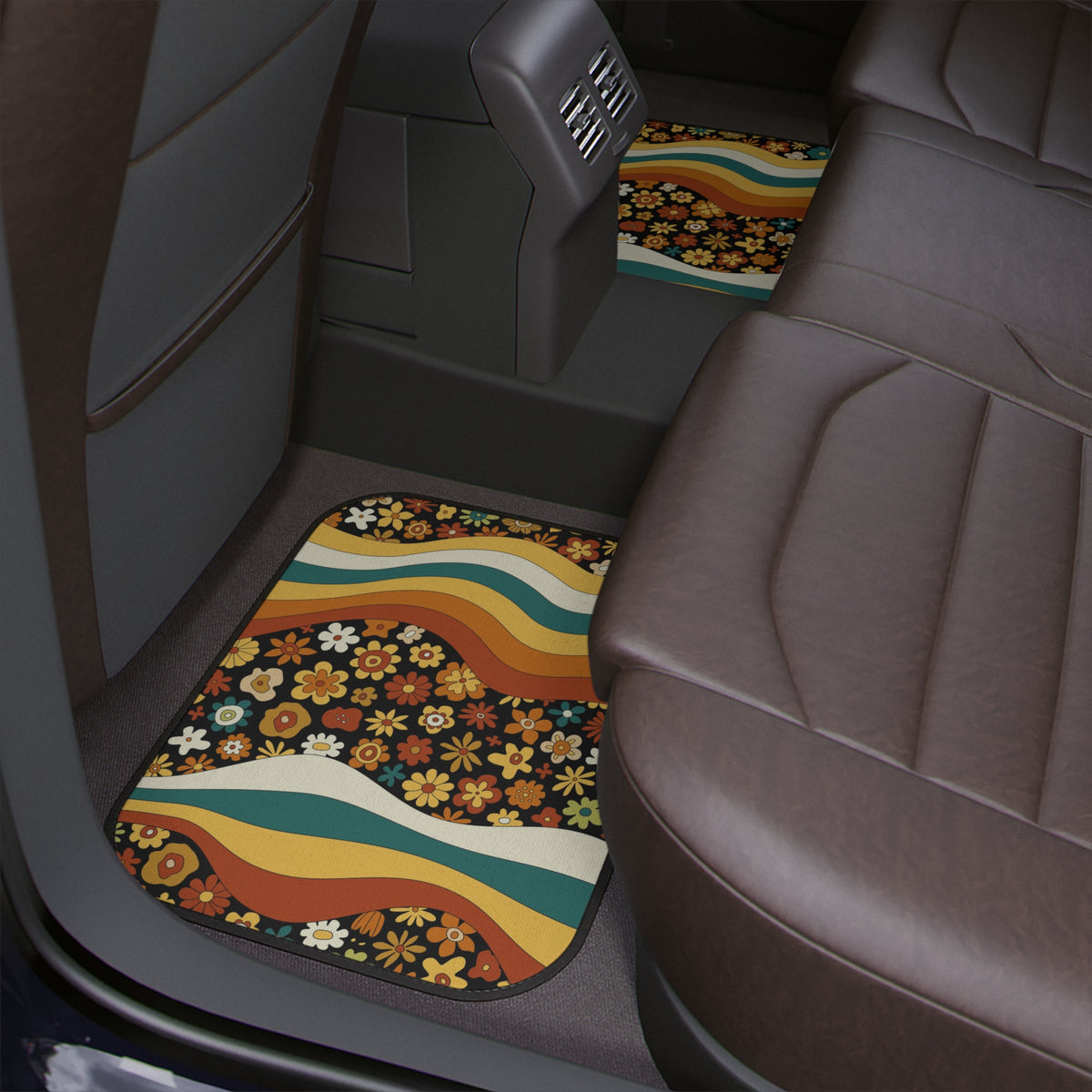 Boho Rainbow Car Floor Mats, Aesthetic Y2K Groovy Floral Car Floor Mats,Y2K Retro Car Accessories, Cute Car accessories for women