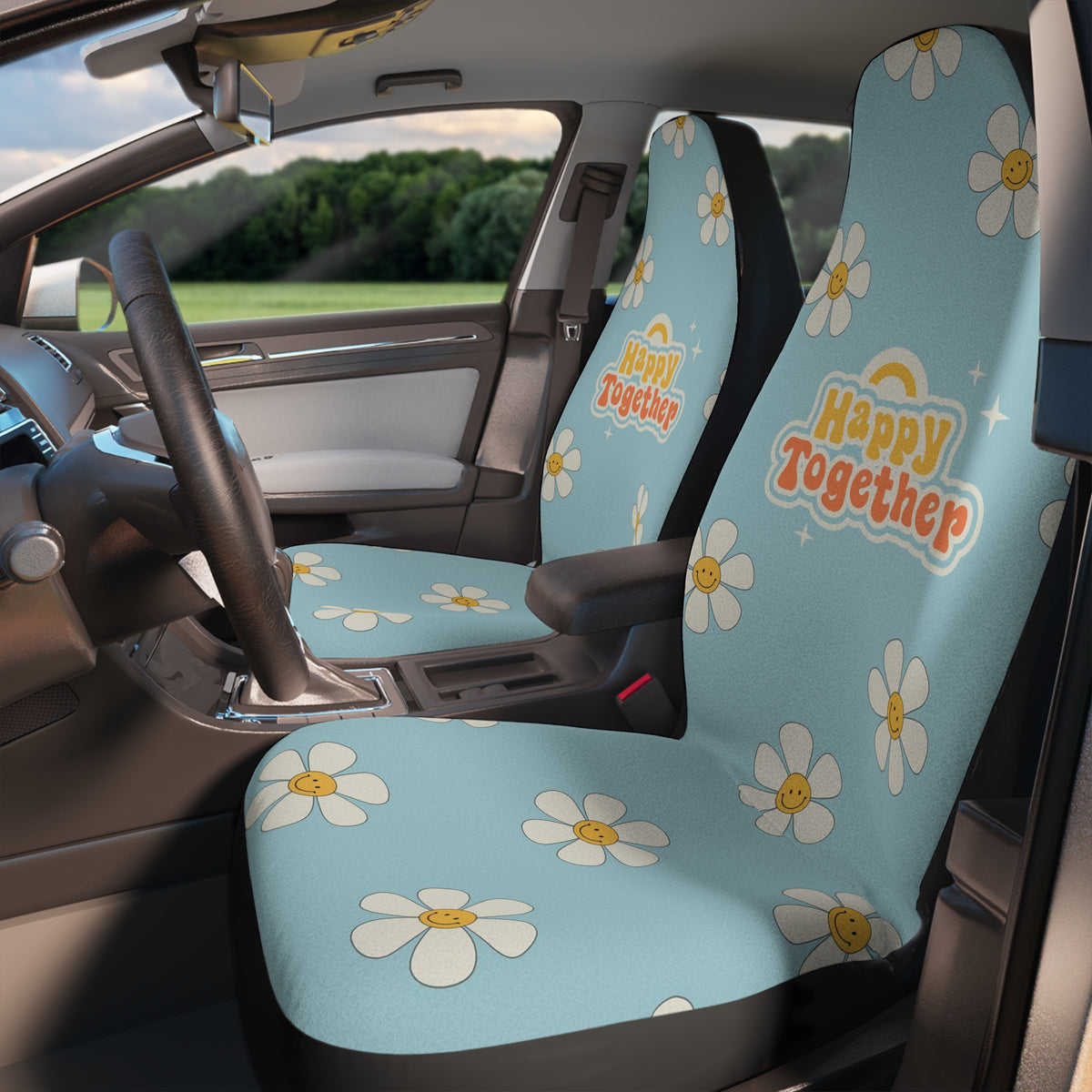 Retro Y2K Cute Car Seat Covers Set, Aesthetic flower Car Seat Cover, Car Accessories for women, Good Vibes boho car Decoration