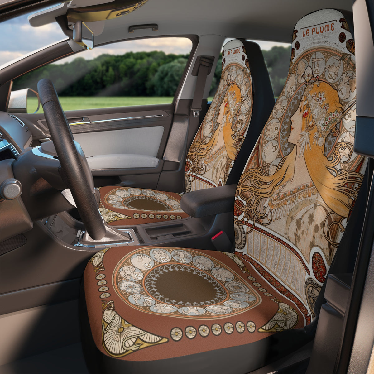 Alphonse Mucha Zodiaque Car seat cover,La Plume car seat cover,Famous painting car decorations,Retro Vintage Pattern car seat,New car gift