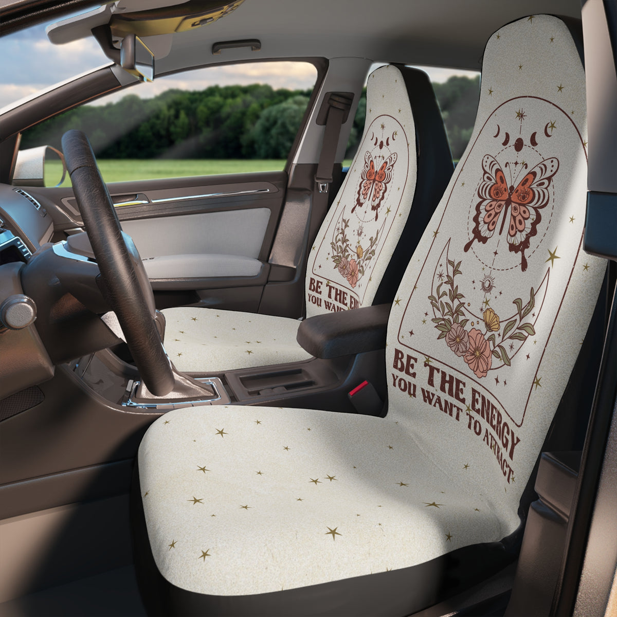 Car Seat Covers Set Mystic Butterfly,Car Seat Cover Aesthetic,Car Accessory Cute,You Look Great,Aesthetic Moon And Star Car Decor,Good Vibe