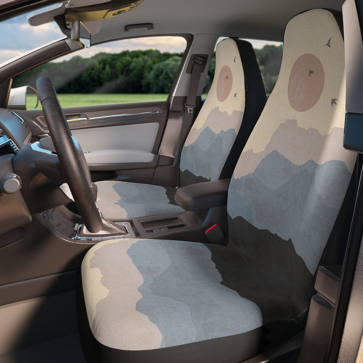 Mountains car seat covers Set of 2, Aesthetic Sunset Car Seat Cover,Boho Car Decor,Gift for new driver, Retro Vintage Pattern car seat