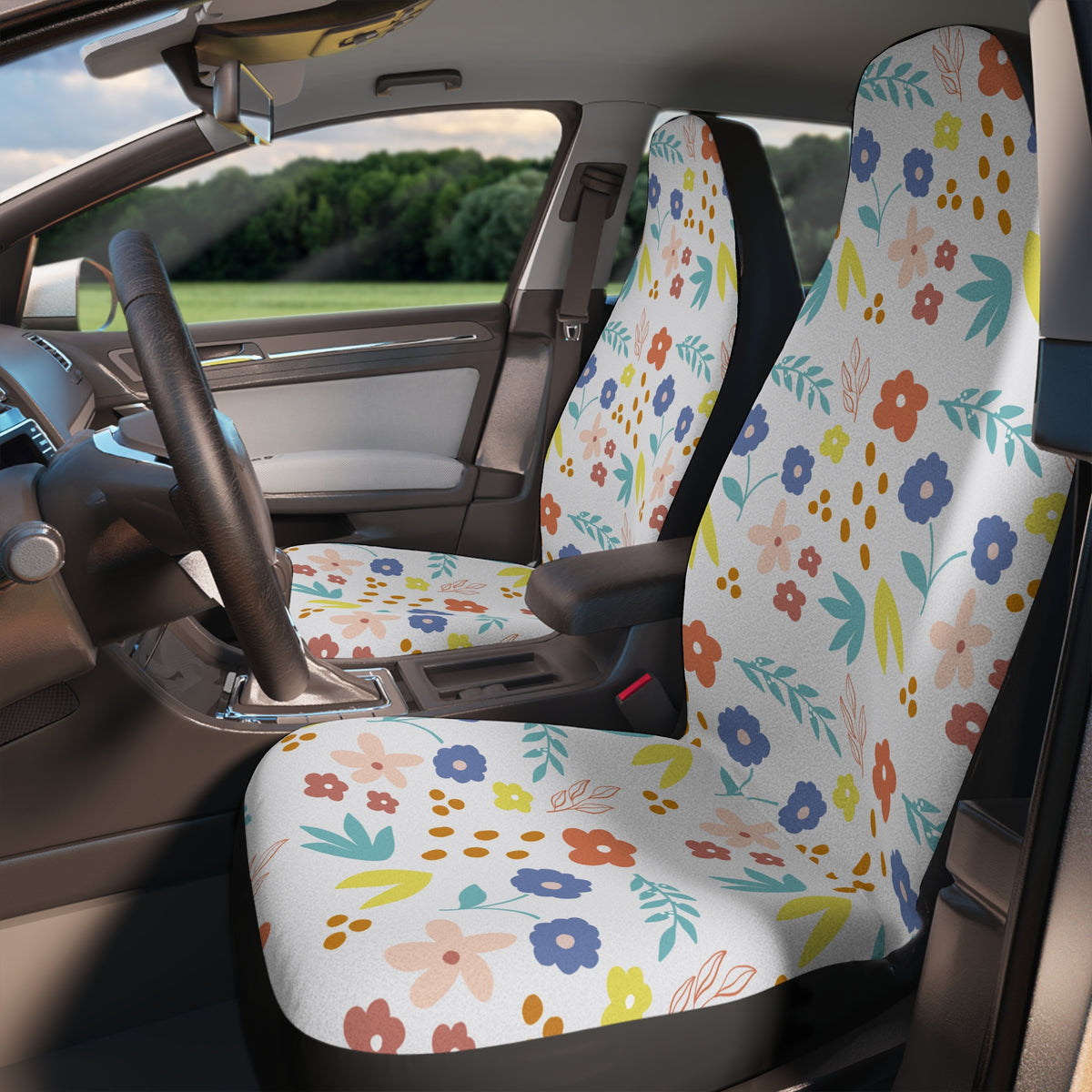 Colorful Flower Pattern Boho Car Seat Covers Set, Aesthetic Y2K Floral Car Seat,Gift for new driver,Y2K Retro Vintage car accessories Girly