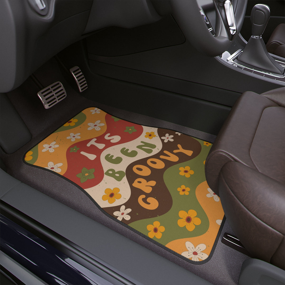 Boho Car Floor Mats, Aesthetic Retro Groovy Flower Car Floor Mats, Y2K Car Accessories, Cute Hippie Abstract Car accessories for woman