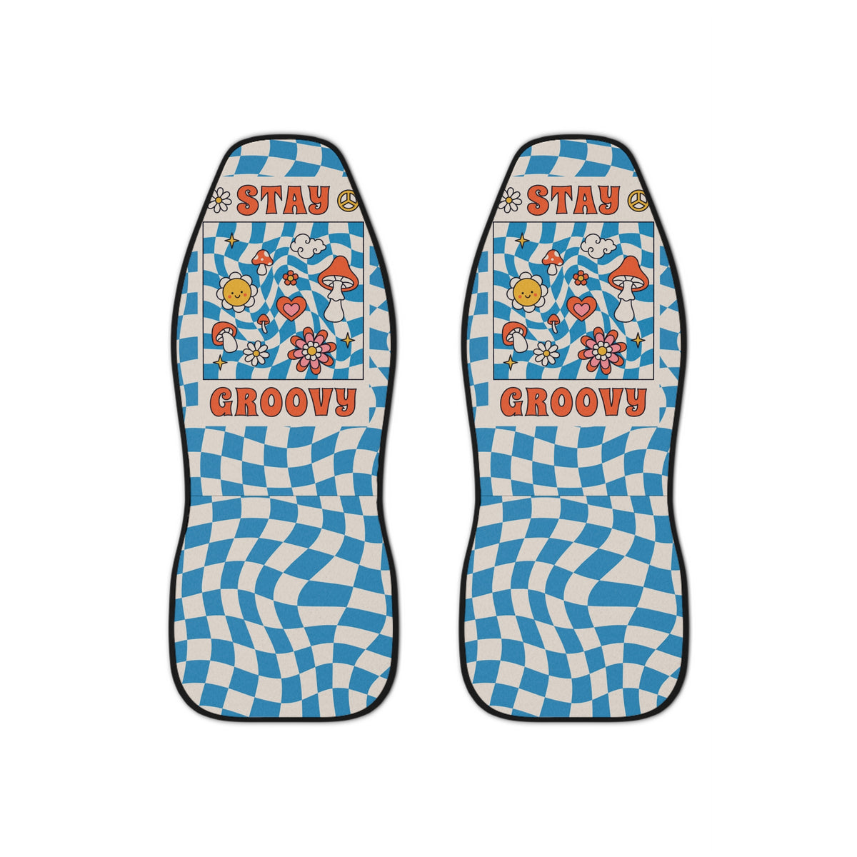 Good Vibes Blue Boho Car Seat Covers Set of 2, Aesthetic Y2K Stay Groovy Floral Car Seat,Gift for new driver,Y2K Retro Vintage car accessory