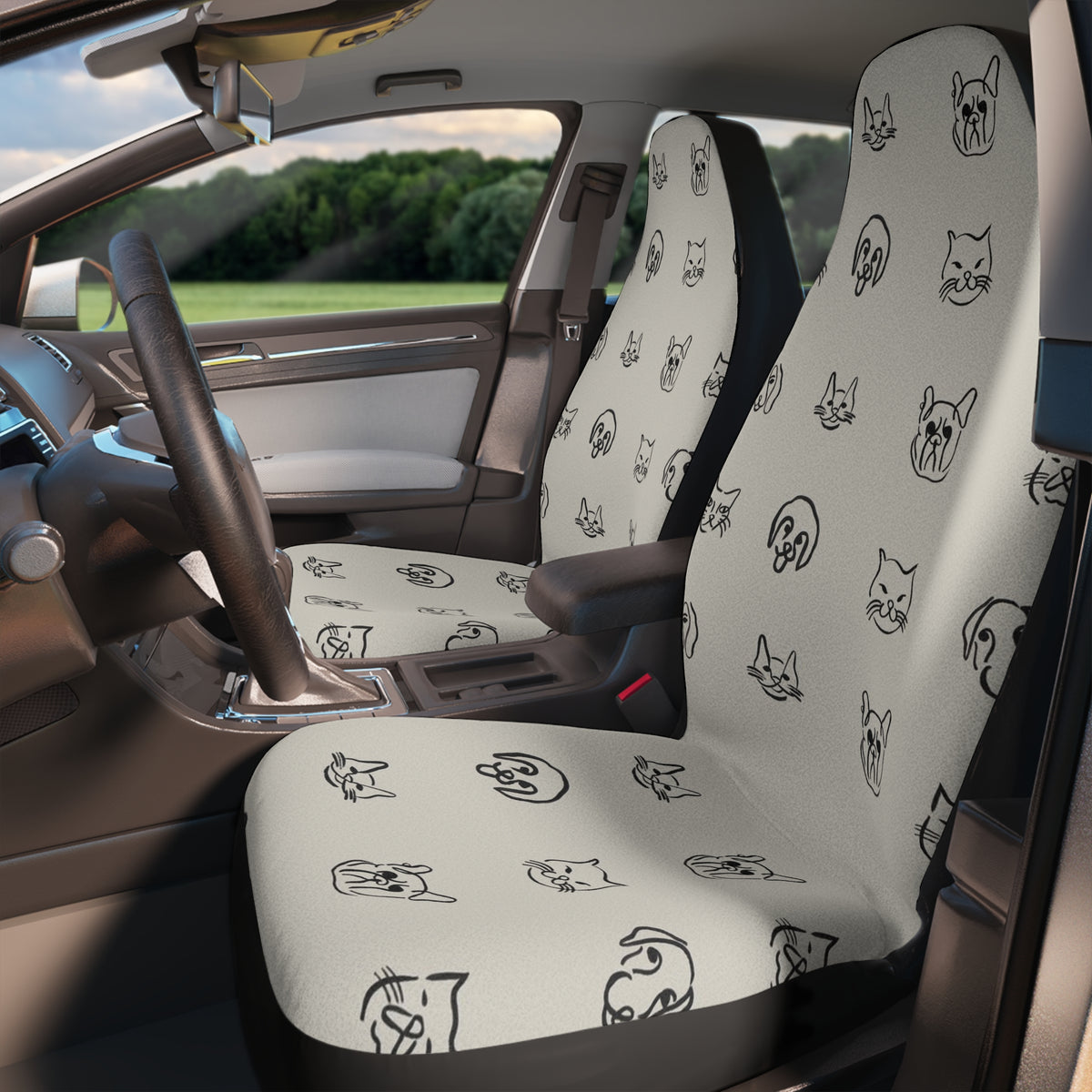 Cat and dogs Car Seat Covers Set, Beige Aesthetic Car Seat Cover,Minimalist car decor,Gift for new driver,Good vibes cute car Accessories