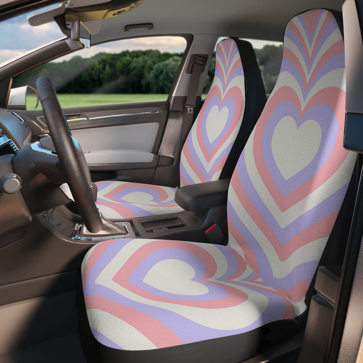 Good Vibes Boho Car Seat Covers Set of 2, Aesthetic Y2K Pink Heart Car Seat Cover, Gift for new driver, Y2K Retro Vintage car accessories