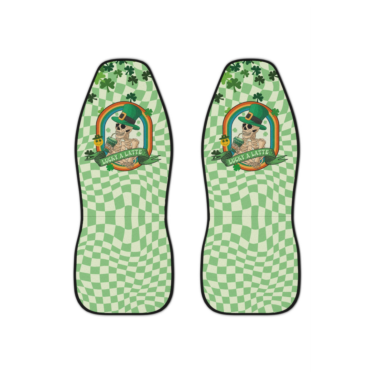 Green Shamrock Car Seat Covers,St.Patrick's Day Car Decoration,Irish Car Decor,Textured Checkered Car Seat Cover,Groovy Lucky Car Accessory