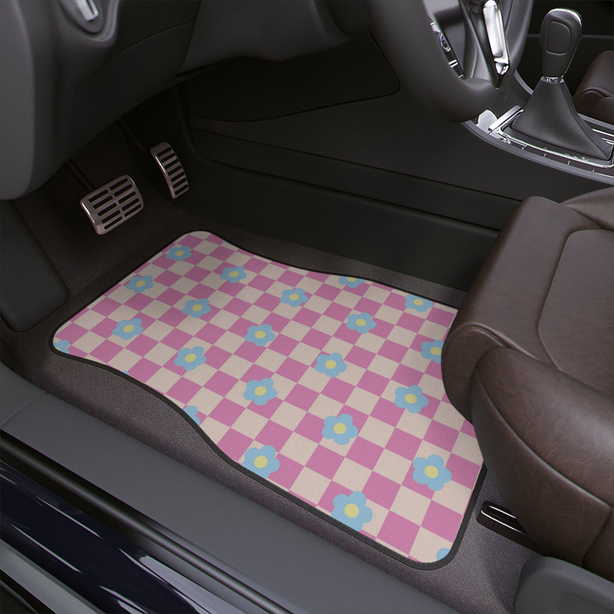Boho Car Floor Mats,Aesthetic retro Car Floor Mats, Y2K checkers Car Accessories,Girly Car Accessories