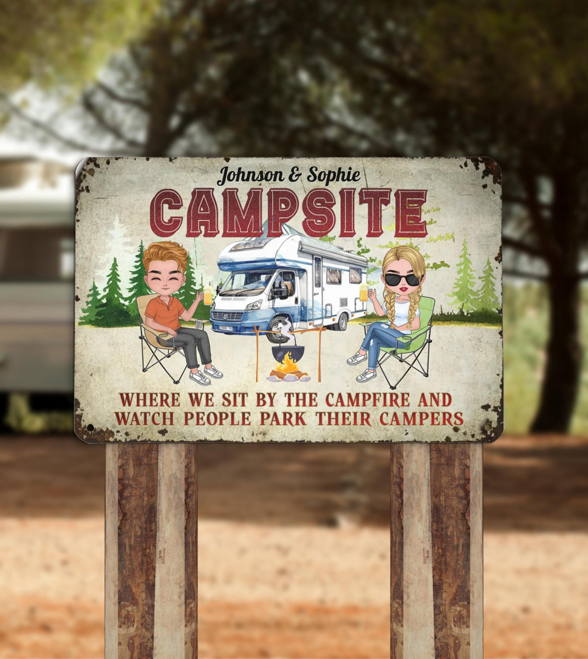 Personalized Campsite Metal Sign for Camping Couples - Customizable with Names and Unique Design - Perfect Gift for Outdoor Enthusiasts and Nature Lovers - Durable and Fade-Resistant - Ideal for Decorating Campsites or Outdoor Spaces - Celebrate Your Love for the Great Outdoors with Starry Prints