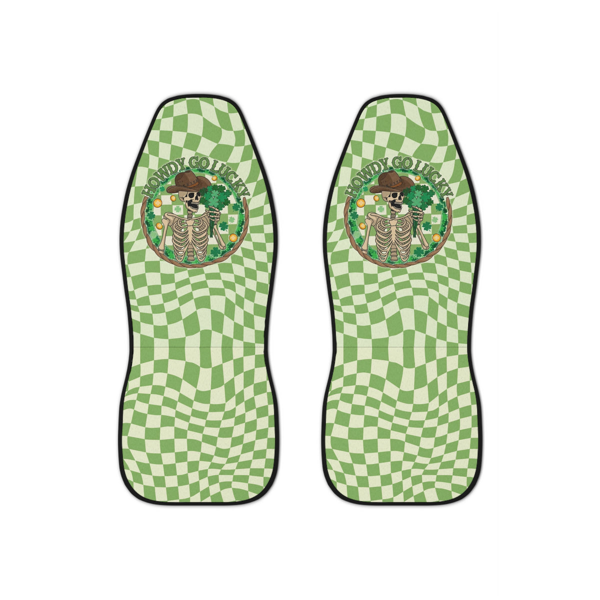 Green Shamrock Car Seat Covers,St.Patrick's Day Car Decoration,Irish Car Decor,Textured Checkered Car Seat Cover,Groovy Lucky Car Accessory