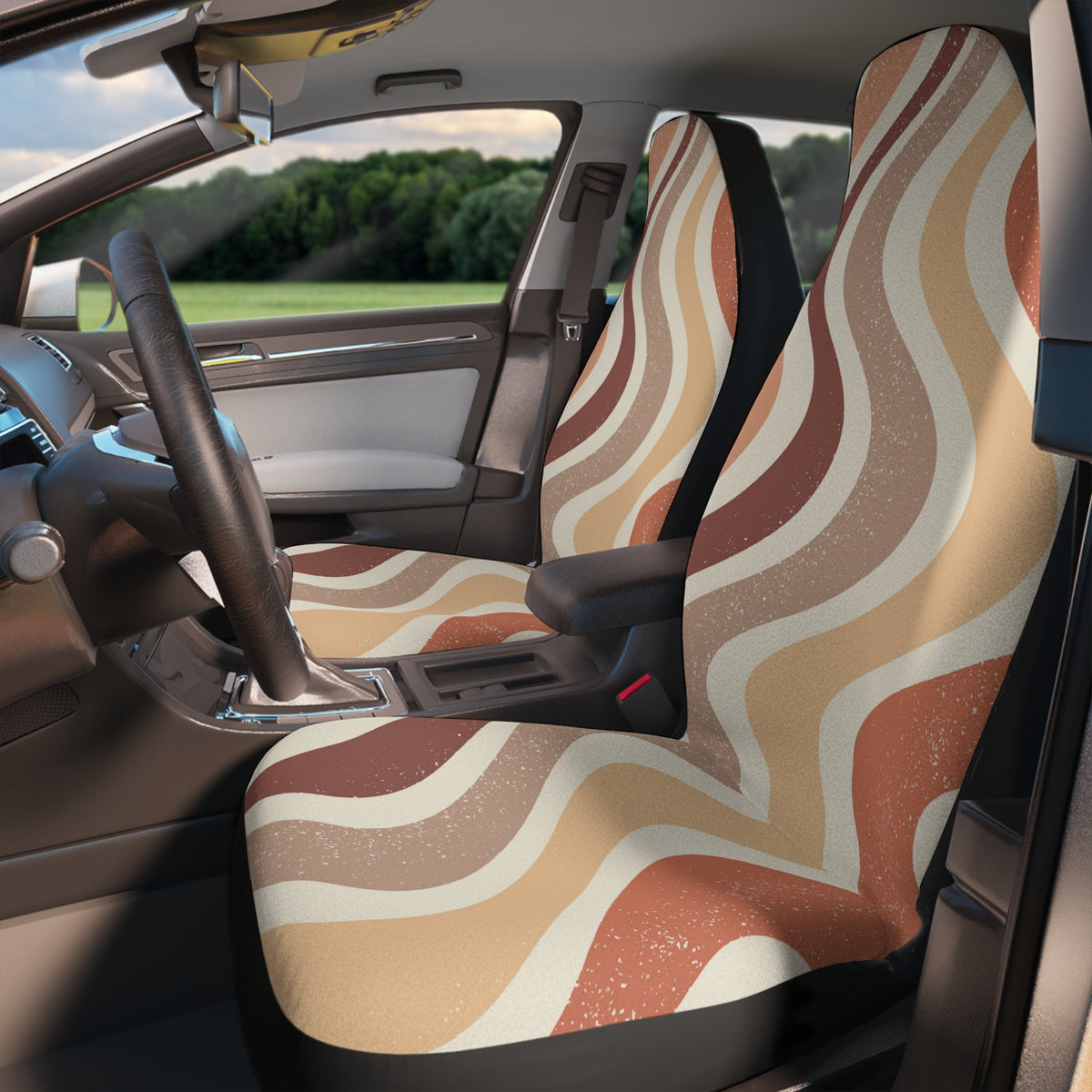 Abstract Groovy Car Seat Covers Set,Aesthetic Retro Wavy Car Seat Covers,Boho Car Decor,Minimalist car seat cover,Cute car accessory Woman