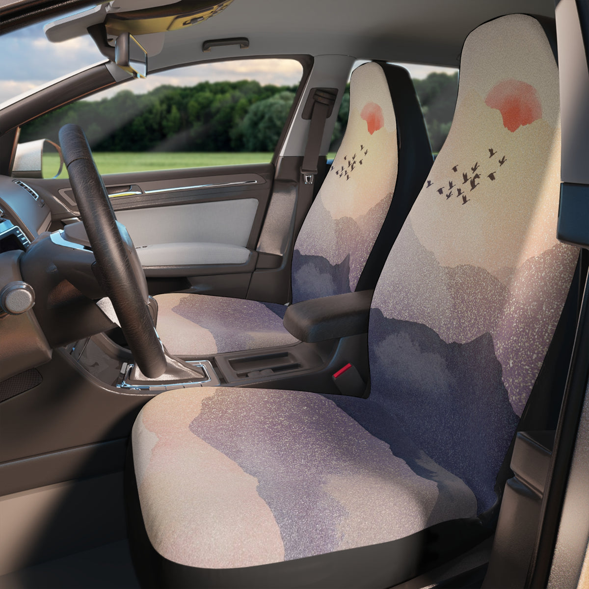 Purple Glitter Landscape Car Seat Covers Set, Aesthetic Sunset Car Seat Cover,Cute Car accessories for women,Cute car decoration