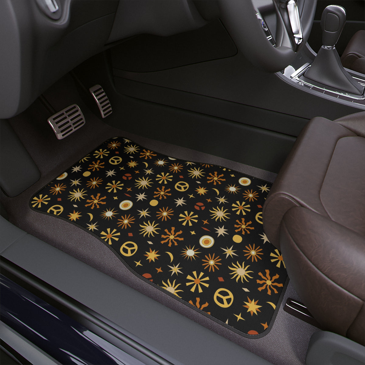 Boho Car Floor Mat, Aesthetic 70s Retro Hippie Car Floor Mat,Groovy VIntage Car Accessories, Boho Retro Flower Car Decorations