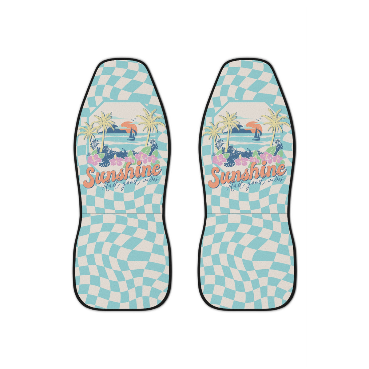Blue Groovy Car Seat Covers Set,Summer Aesthetic Car Seat Covers,Boho Car Decor,Retro Checkered car cover,Cute car accessory,Hawaii Style