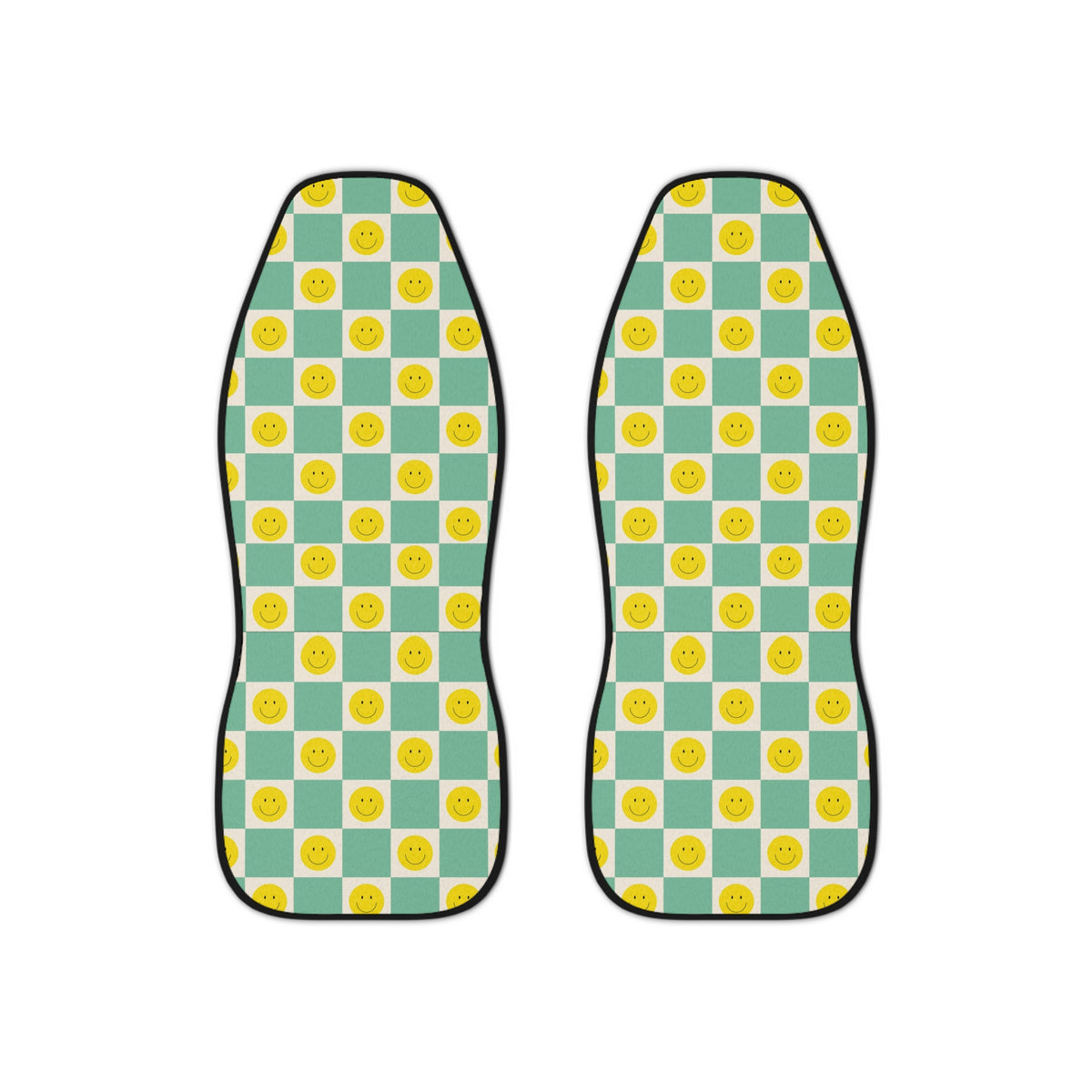 Y2K Smiley face Car Seat Covers Set of 2,Aesthetic Green Checkerboard Car Seat Cover,Y2K Retro Vintage car accessories,y2k car decoration