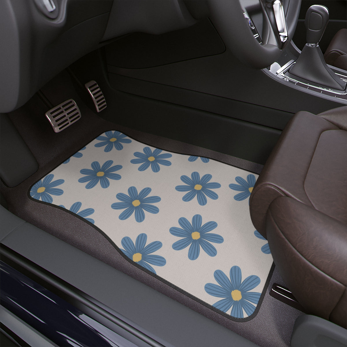 Boho Blue Car Floor Mat, Aesthetic Daisy Flower Car Floor Mat,Aesthetic Cottagecore Car Accessories,Boho Car Decorations,flower car decals