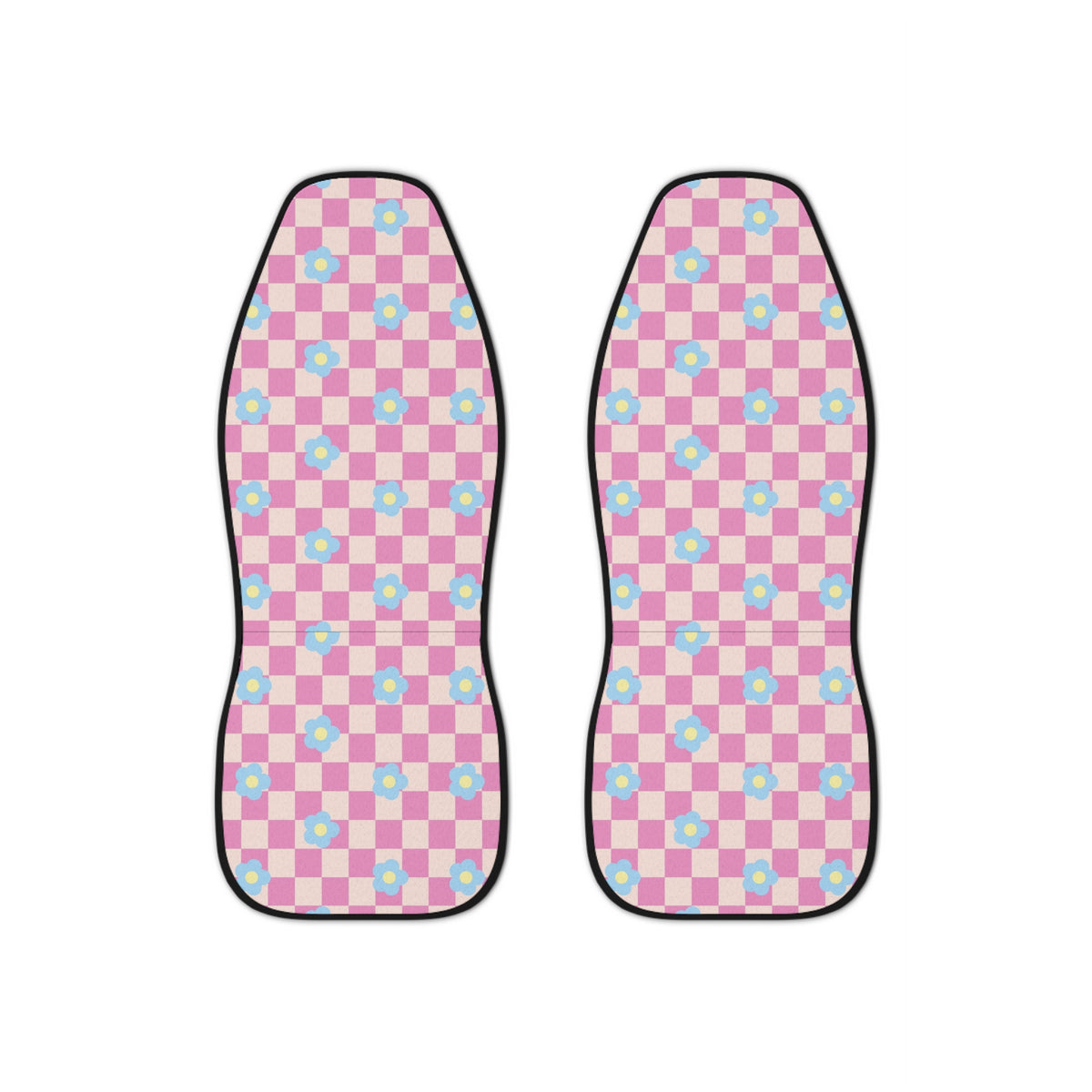 Pink Checkered Boho Car Seat Covers Set, Aesthetic y2k flower Car Seat Cover, Good Vibes Groovy cute car Accessories,Cute y2k car decoration