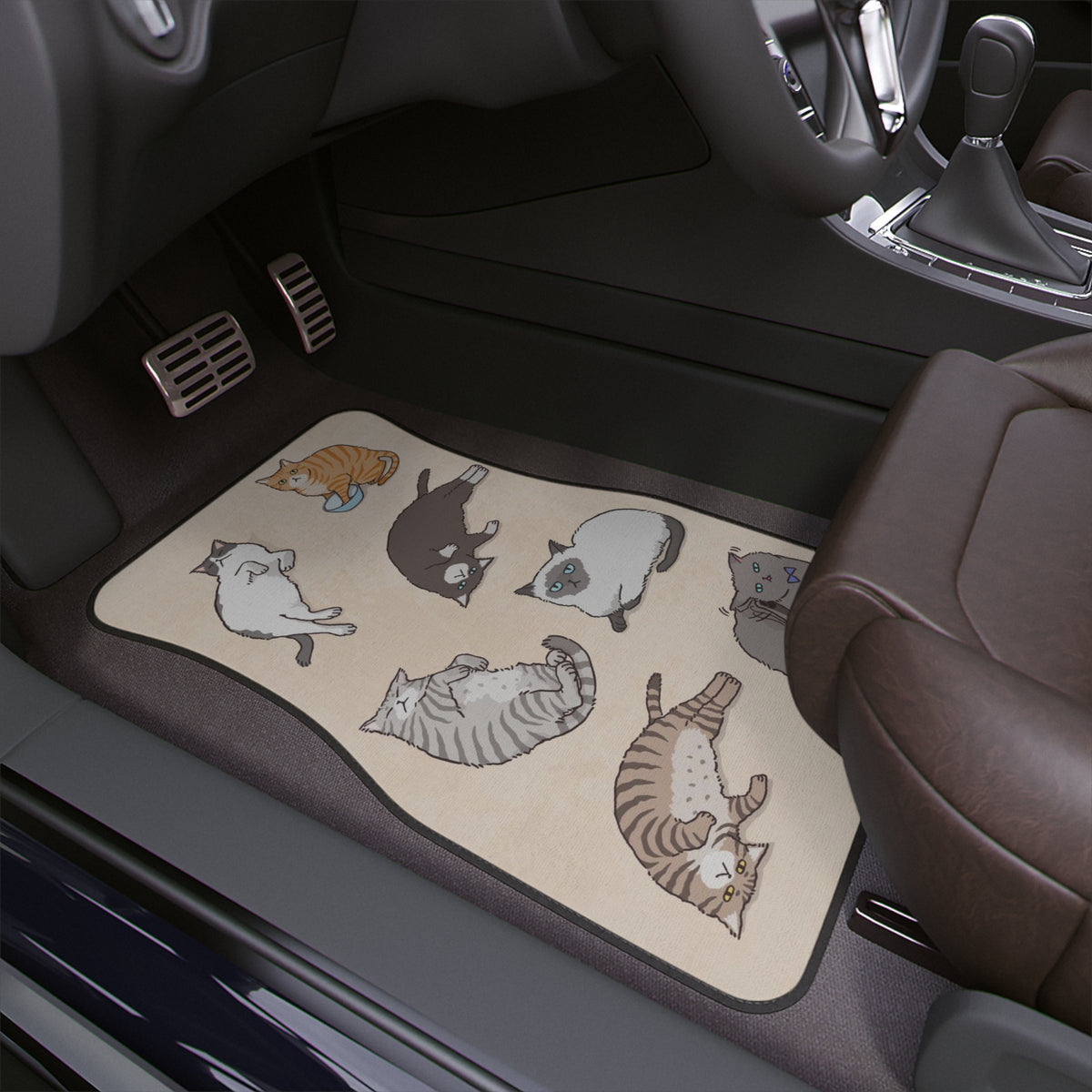Cat Pattern Car Floor Mat,Japanese Anime Style Car Mat, Kawaii Cat Neko Car Accessory,Cat Lover Car Decor,Cute Interior Car Design,Chonk cat