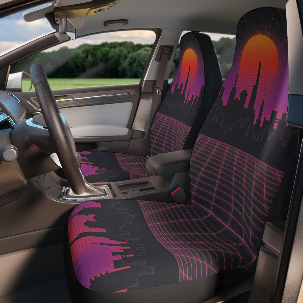 80s Neon Retro Car Seat Covers Set, Retro Car Seat Cover,Cool Car Accessories for men, Good Vibes car Decorations