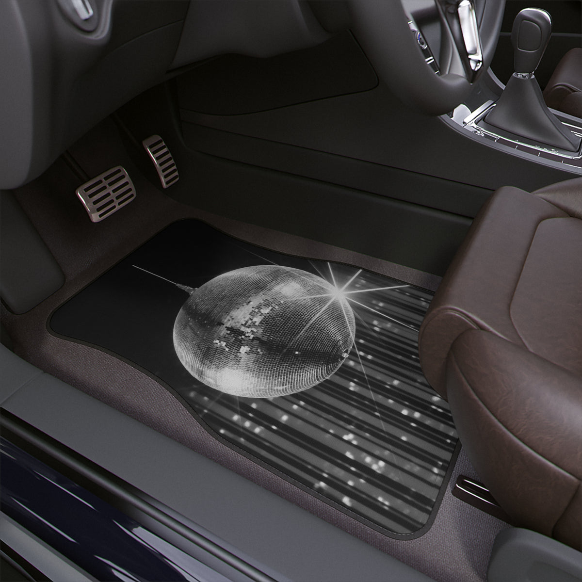 Glitter Disco Ball Car Floor Mat,Hippie 70s Retro Cat Car Floor Mat,Aesthetic Funny Car Accessory,Good Vibe Groovy Car Interior Decoration