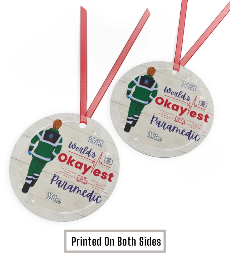 World Okayest Paramedic - Personalized Circle Metal Ornament Christmas Gift