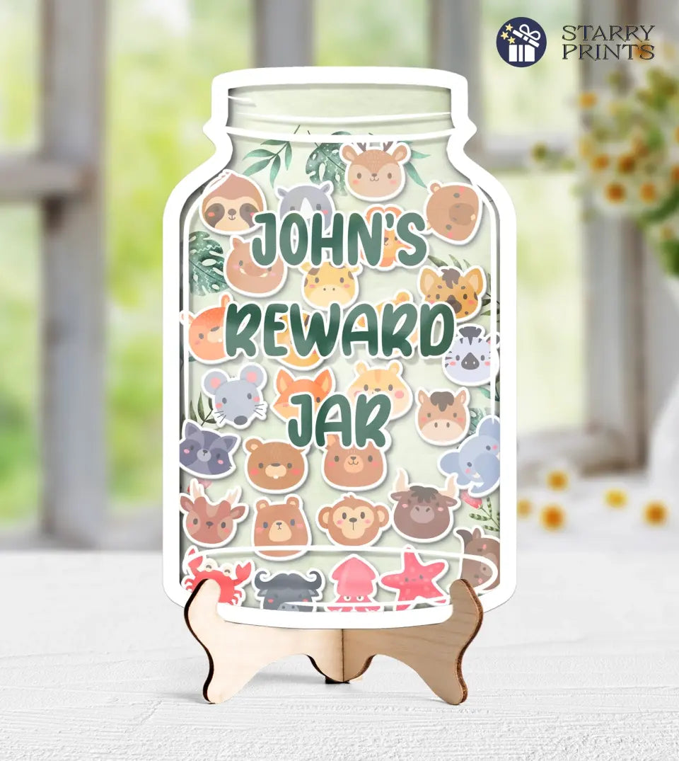 Detailed view of customizable animal tokens from the Kids' Personalized Reward Jar, showcasing various cute animal designs.