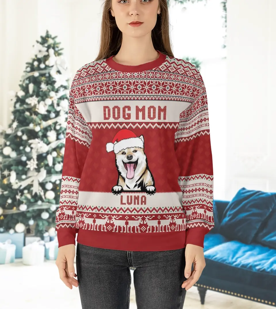 Cat Mom Cat Dad - Personalized Custom Unisex Ugly Christmas Sweatshirt For Cat Owners