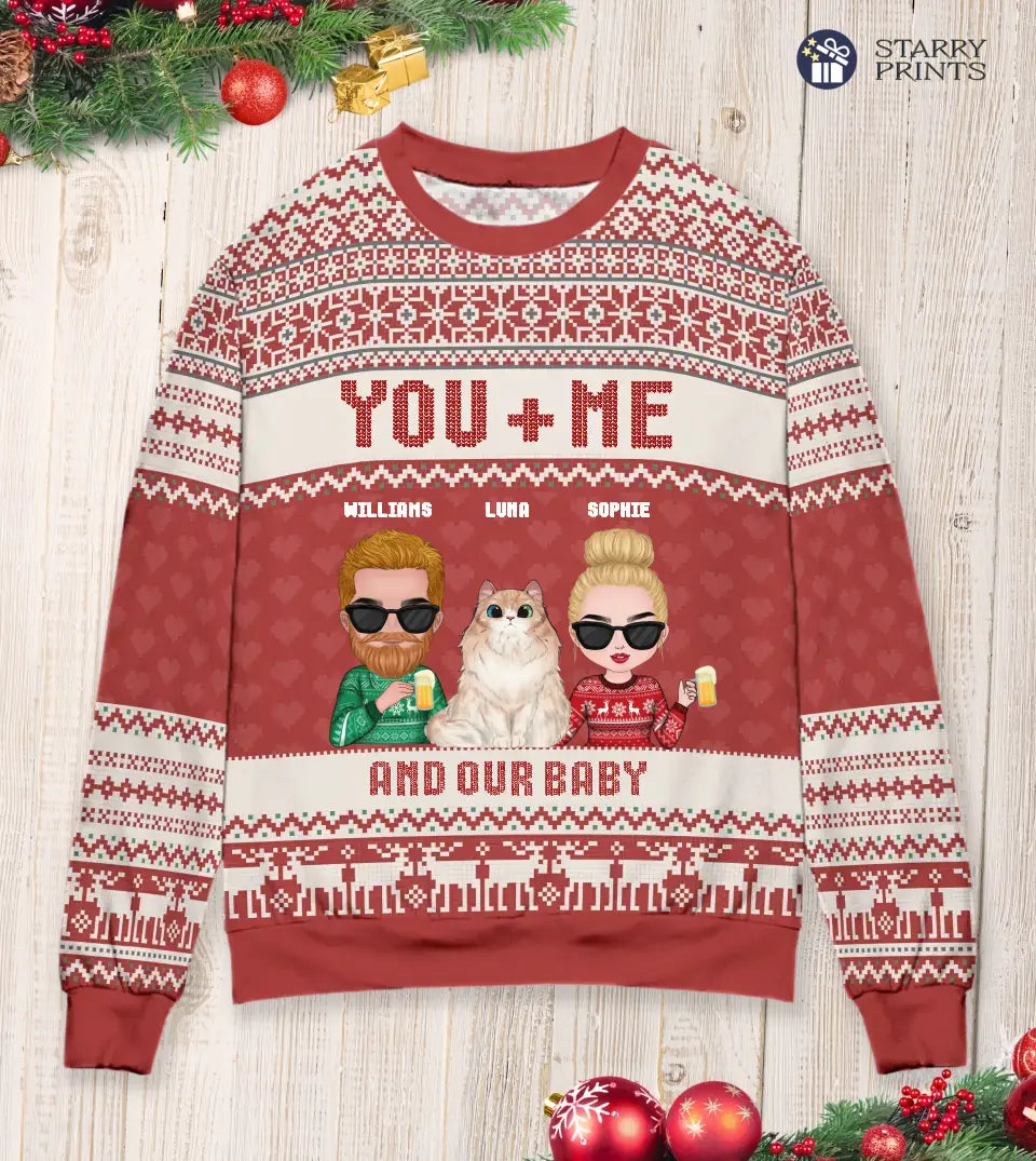 Personalized Ugly Christmas Sweatshirt For Pet Owners Couples - Cat, Dog, Rabbit, or Photo Custom