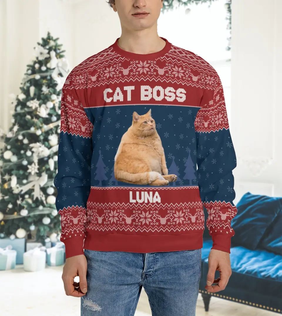 Personalized Ugly Christmas Sweatshirt For Pet Owners - Cat, Dog, Rabbit, or Photo Custom