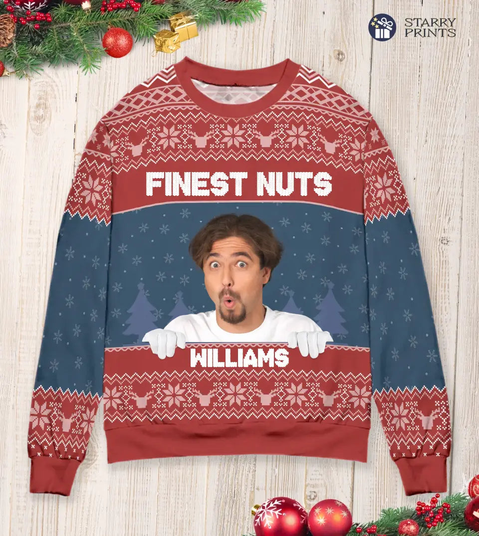Finest Chest & Finest Nut - Funny Matching Personalized Custom Unisex Ugly Christmas Sweatshirt - Christmas Gift for Couples