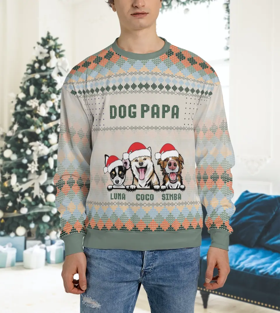 Dog Mom Dog Dad - Personalized Custom Unisex Ugly Christmas Sweatshirt For Dog Owners