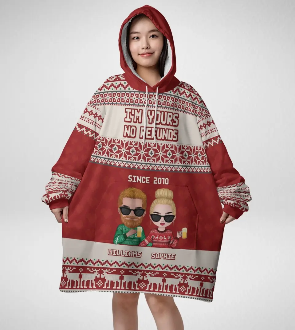 Annoying Each Other Since - Funny Personalized Couple Ugly Christmas Blanket Hoodie