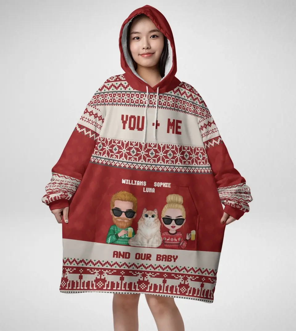 Personalized Ugly Christmas Blanket Hoodie For Pet Owners Couple - Cat, Dog, Rabbit, or Photo Custom