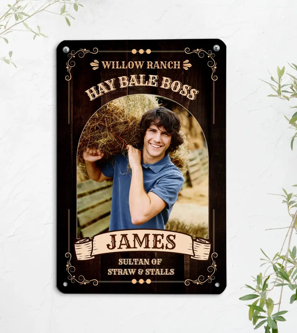 Customized Funny Horse Owner Metal Plate with personalized equestrian photo, perfect for light-hearted stable or home wall decor.