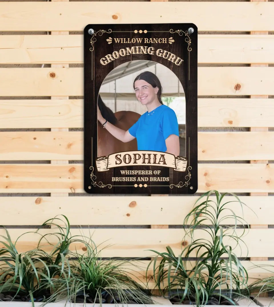 Custom funny horse owner metal plate, personalized with your photo, ready to enhance stable, home, or office decor. A unique gift idea for horse-loving friends on special occasions, crafted for lasting quality and equestrian charm