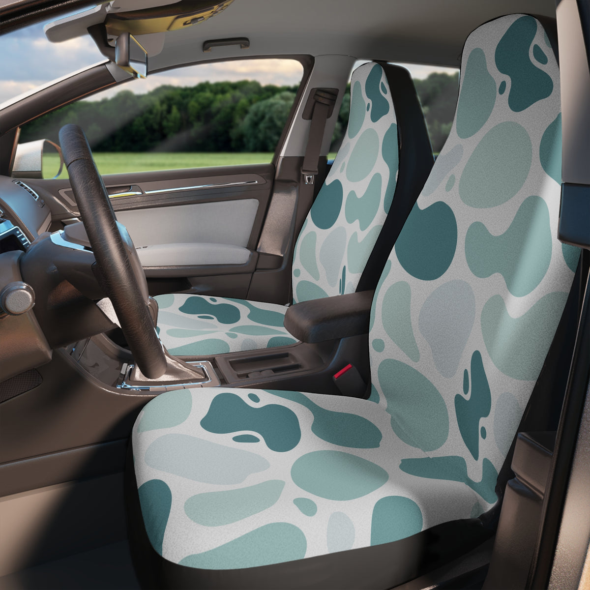 Blue Pastel Car Seat Covers Set,Aesthetic Y2K Abstract Pattern Car Driver Seat Cover,Cute Girly Car Interior Decor,Simple Blue Car Accessory