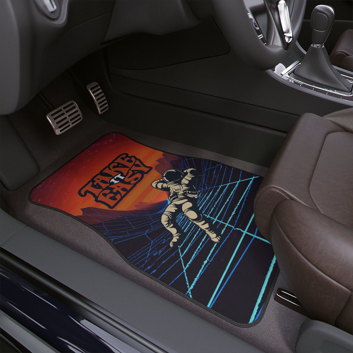 Funky Astronaut Car Floor Mat,Futuristic Car Floor Mat, Cyberpunk Car Accessory,Cool Retro Car Interior Decor,80s Neon Pop Car Decoration