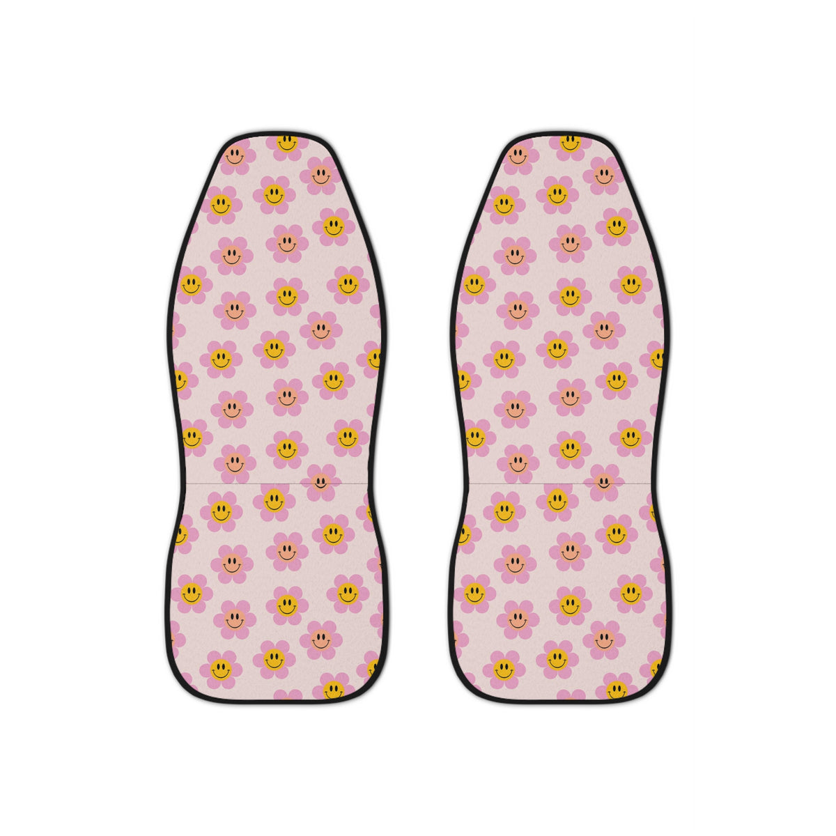 Pink Groovy Flower Smiley Face Car Seat Covers Set, Y2K Retro Car Seat Covers, Funky Girly Car Decor, Textured Car Accessories for Women