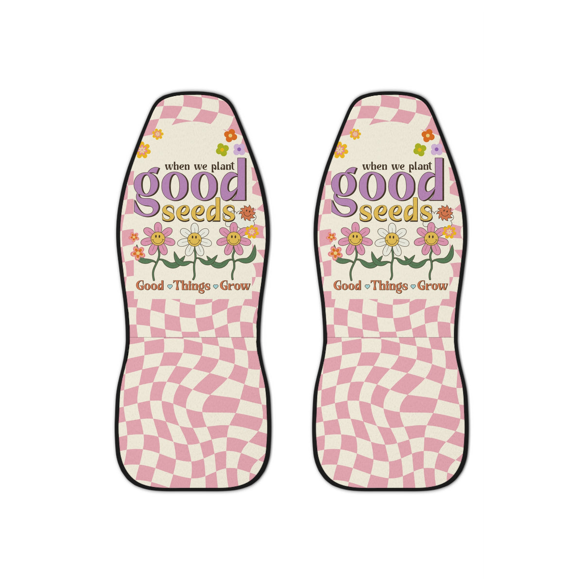 Good Vibes Pink Boho Car Seat Covers Set of 2, Aesthetic Y2K Groovy Floral Car Seat,New Car Gift,Y2K Retro Vintage car accessory for women