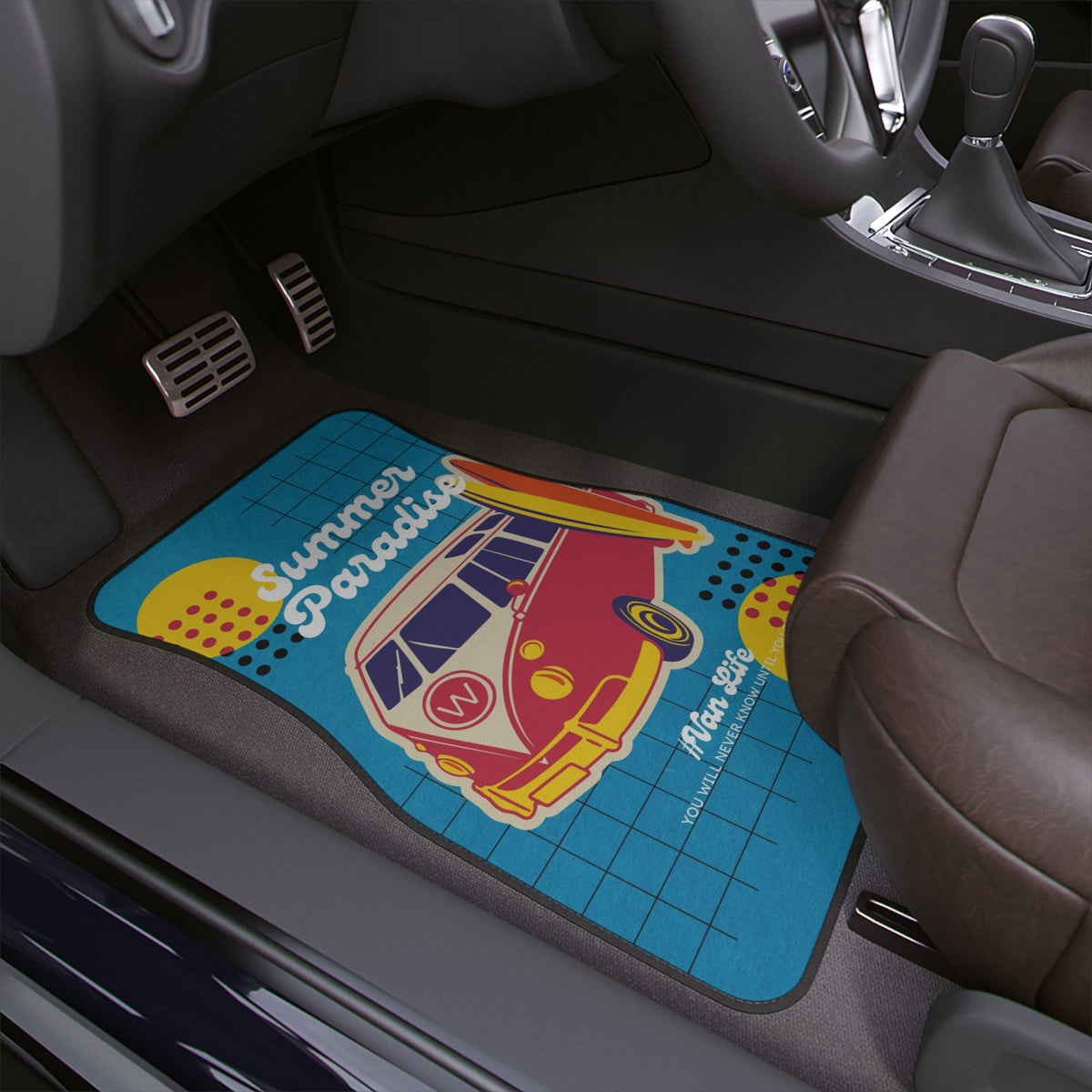 Boho Blue Car Floor Mats, Aesthetic Retro Car Floor Mats, Car Accessories for Van, Cute Van life Car accessories, Kawaii Summer car decor