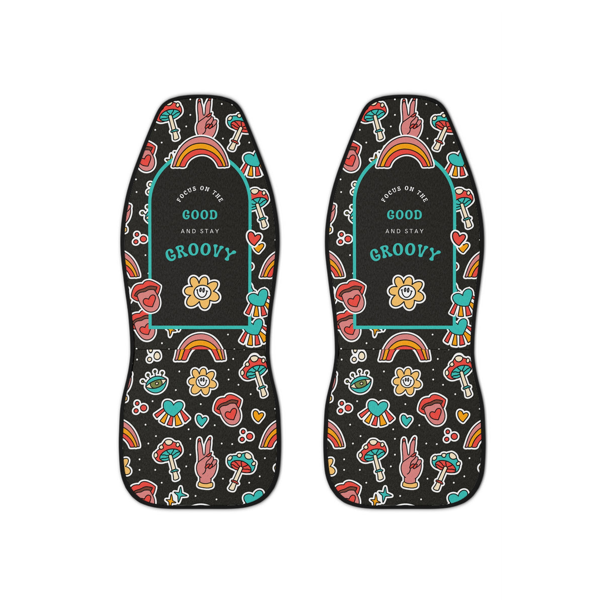 Good Vibes Hippie Car Seat Covers Set of 2, Groovy Y2K Floral Car Seat, Gift for new driver,Y2K Retro Vintage car accessories,Funky Vehicle