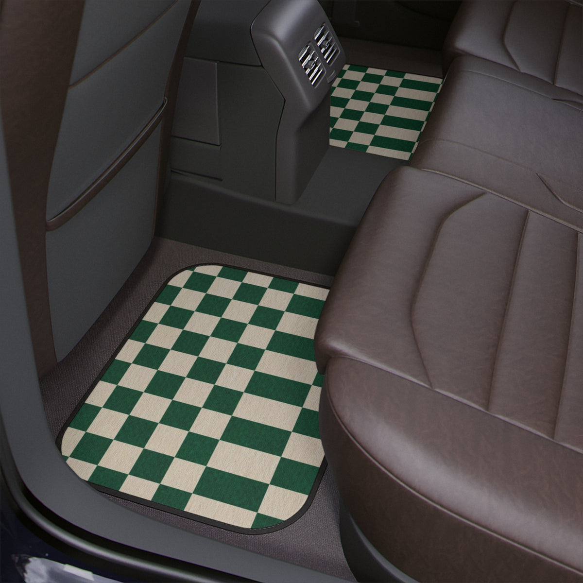 Retro Green Checkered Car Floor Mat,Aesthetic Minimalist Car Floor Mat,Vintage Checkered Car Accessory For Woman,Groovy Car Interior Decor