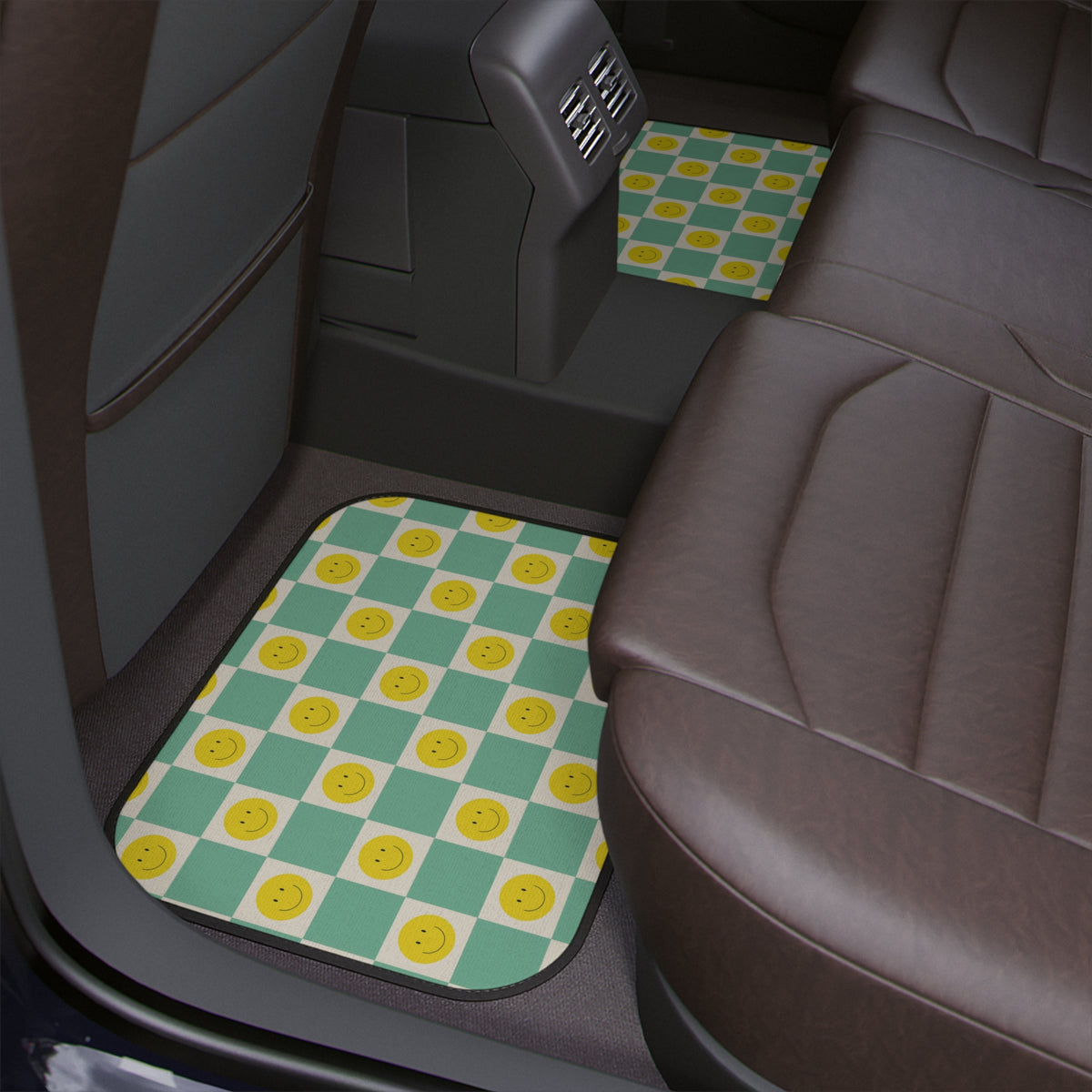 Boho Car Floor Mats, Aesthetic Y2K Smiley Face Checkerboard Car Floor Mats,Y2K Retro Car Accessories, Cute Car Accessory For Women