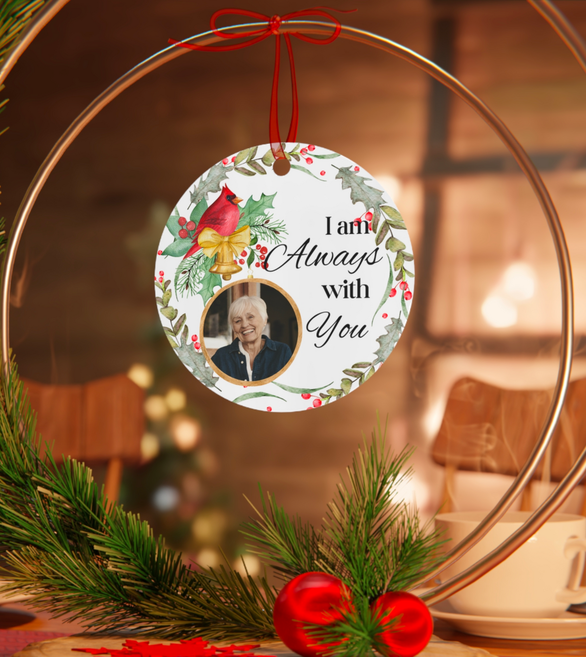 Cardinal Memorial Personalized Circle Metal Ornaments