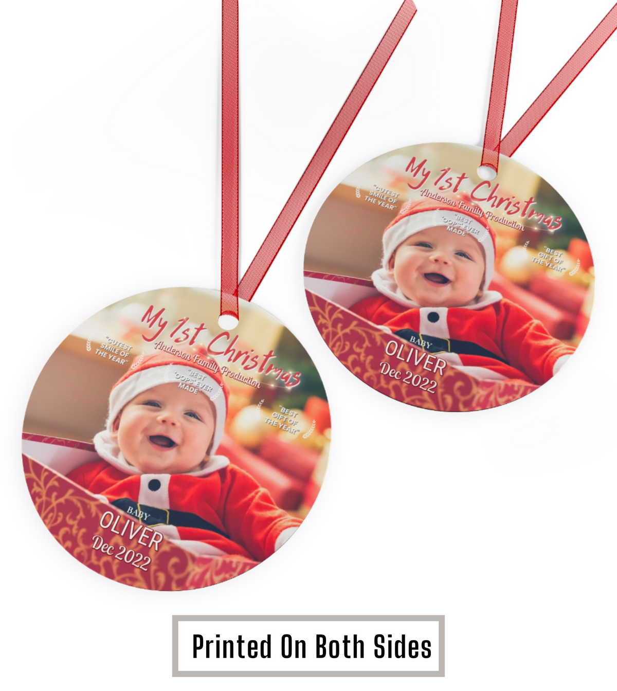 Baby's First Christmas 2022 Movie Poster Style - Photo Custom Ornament For New Born Baby - Christmas Gift