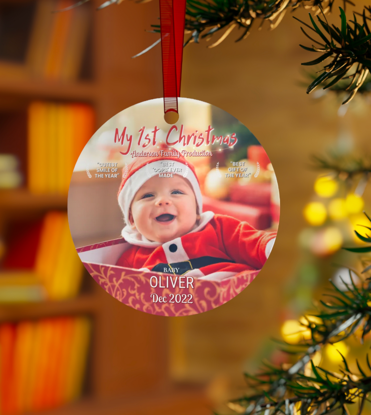Baby's First Christmas 2022 Movie Poster Style - Photo Custom Ornament For New Born Baby - Christmas Gift