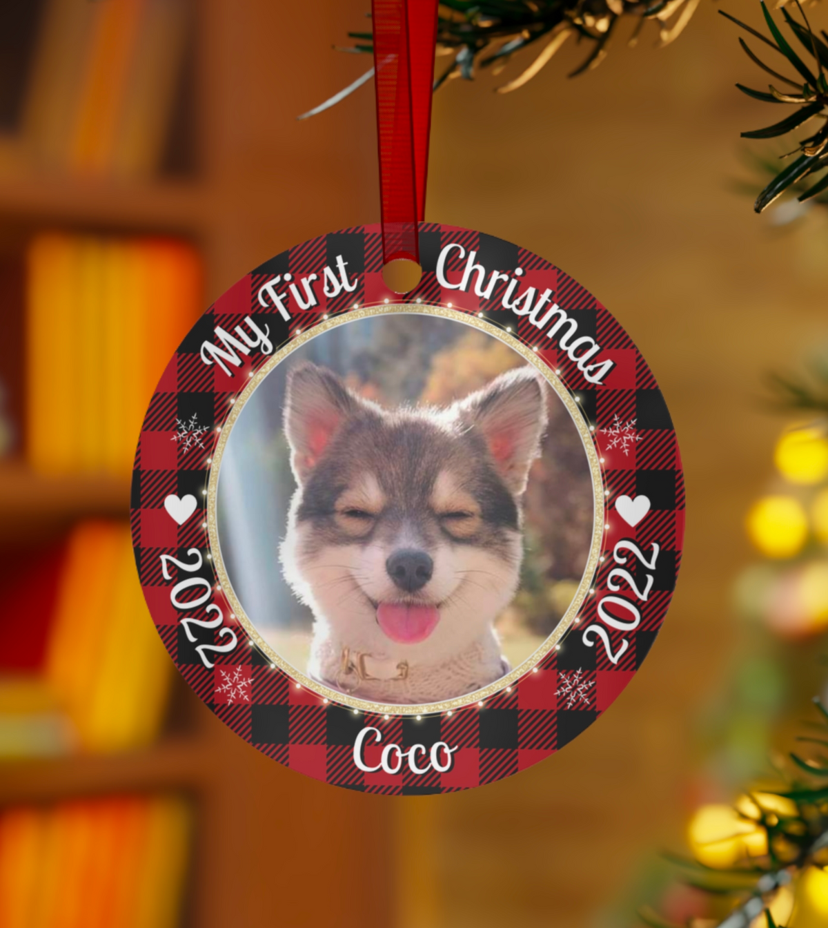 Pet's First Christmas 2022 - Upload Photo Personalized Circle Metal Ornament For Pet Owners - Christmas Gift