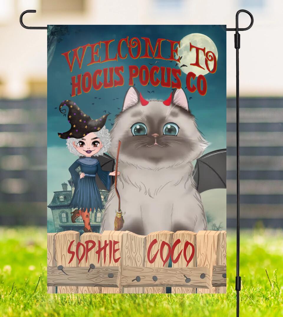 A Wicked Witch and Her Little Monster - Cats Halloween- Funny Personalized Garden Flag